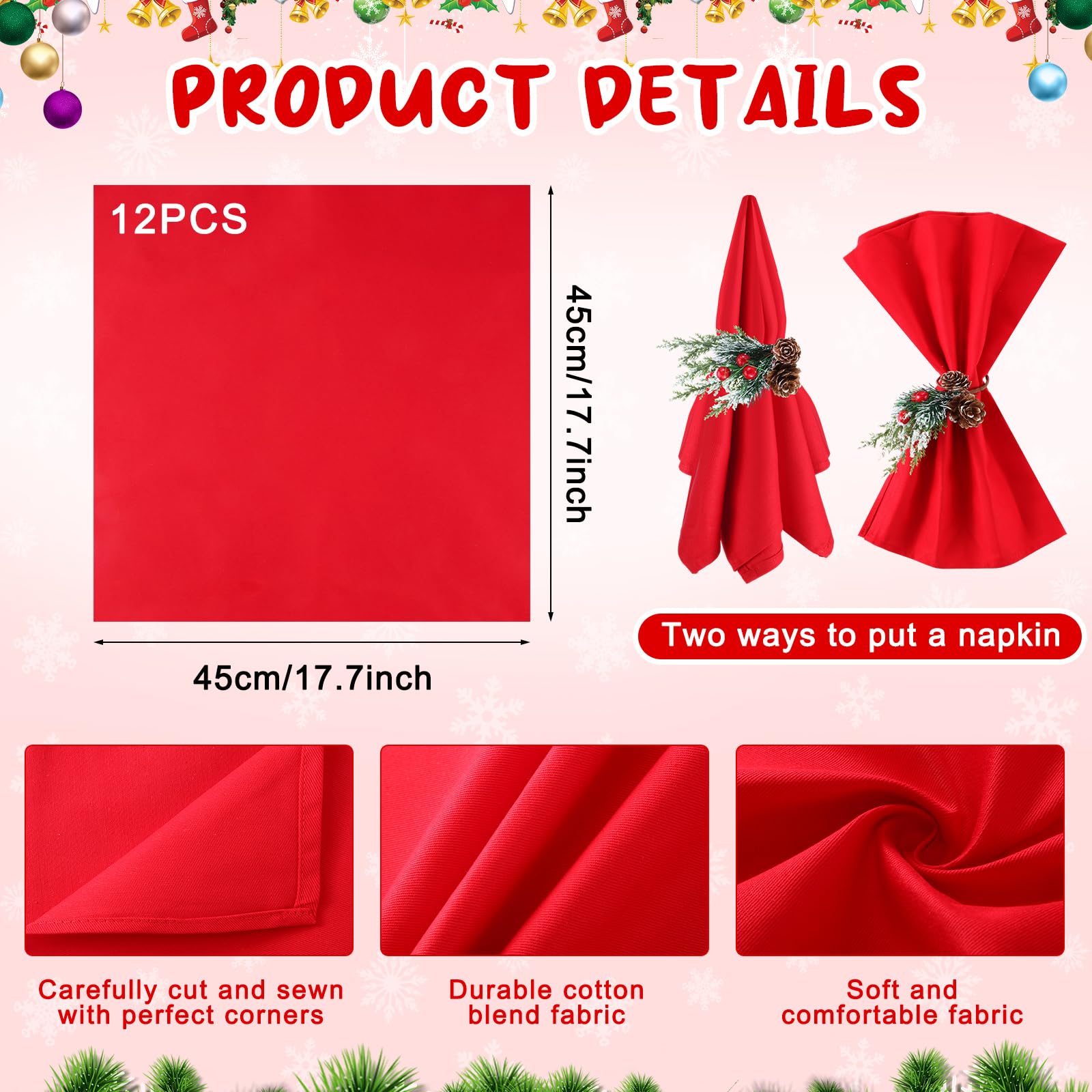 Suclain red cloth napkins 45x45 cm for soft, durable holiday dining