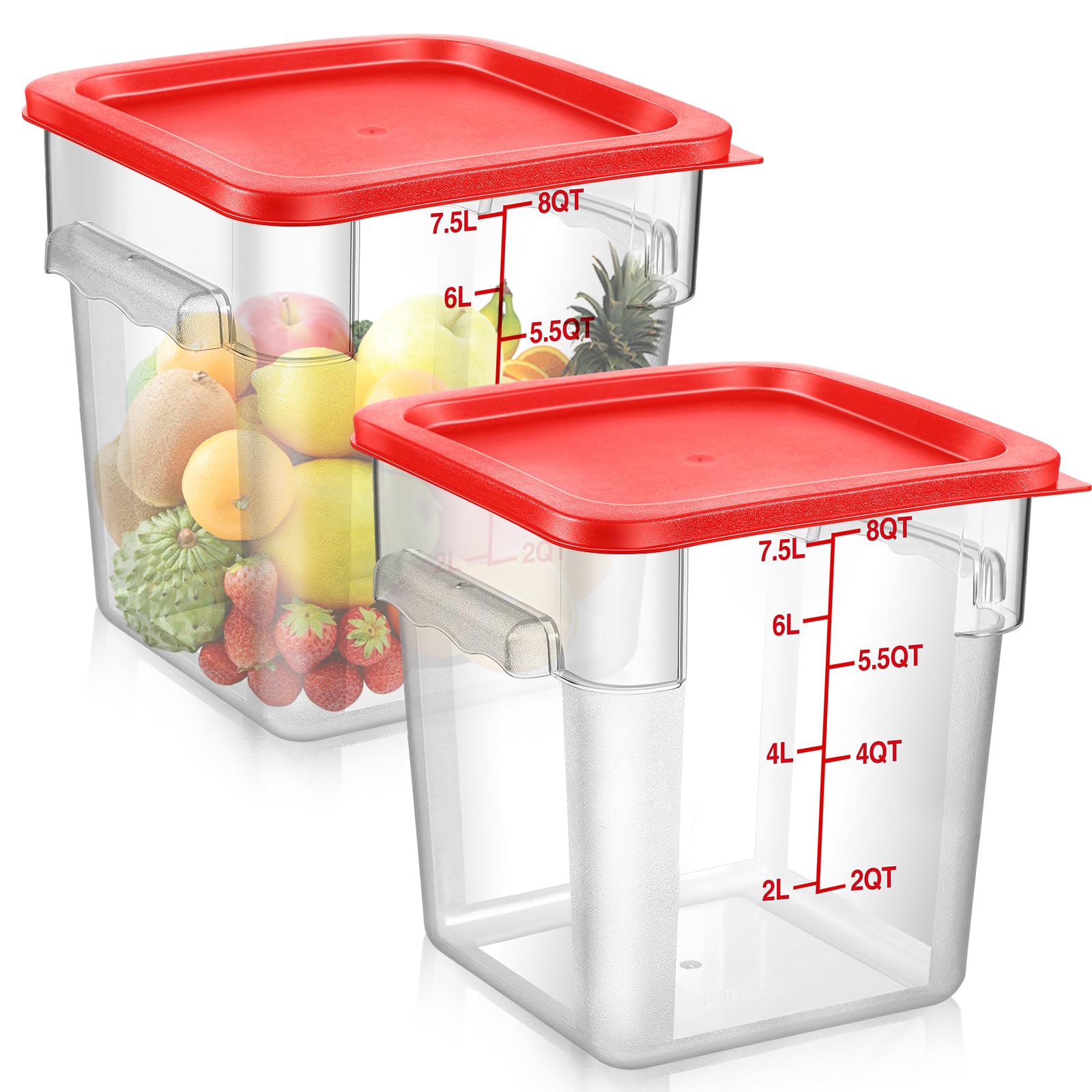 Suclain square 8qt clear container with red lids, two-pack.