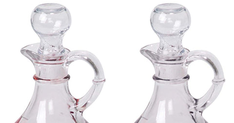 Sudbury glass cruet set, 6 1/2 inches tall, fits neatly on tables or altars.