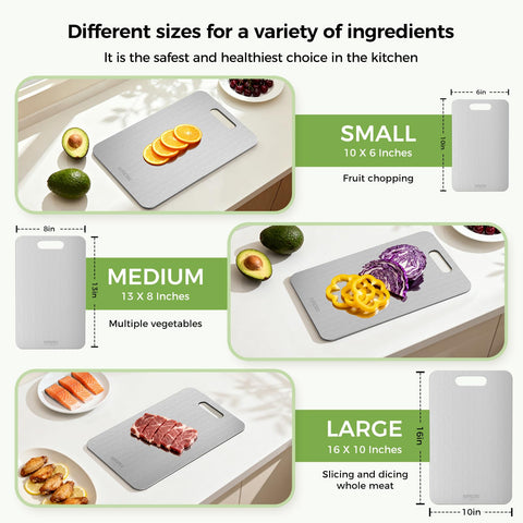 Sufkodu titanium cutting board 13x8 size ideal for mid-sized chopping.
