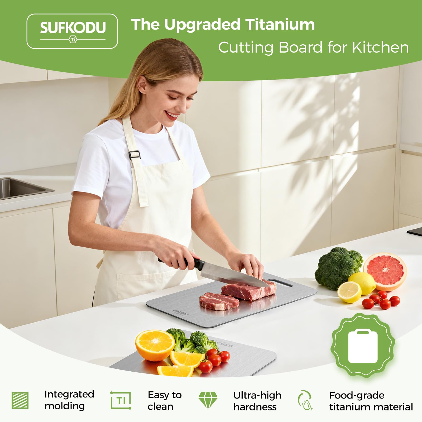 Sufkodu titanium cutting board 16x10 size ready for large pastry prep.