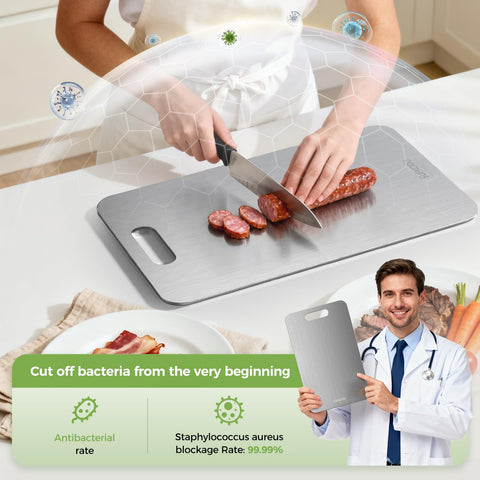 Sufkodu titanium cutting board brushed-surface resists stains and odors.