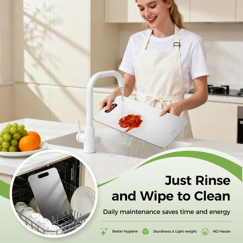 Sufkodu titanium cutting board dishwasher safe for quick cleanup.