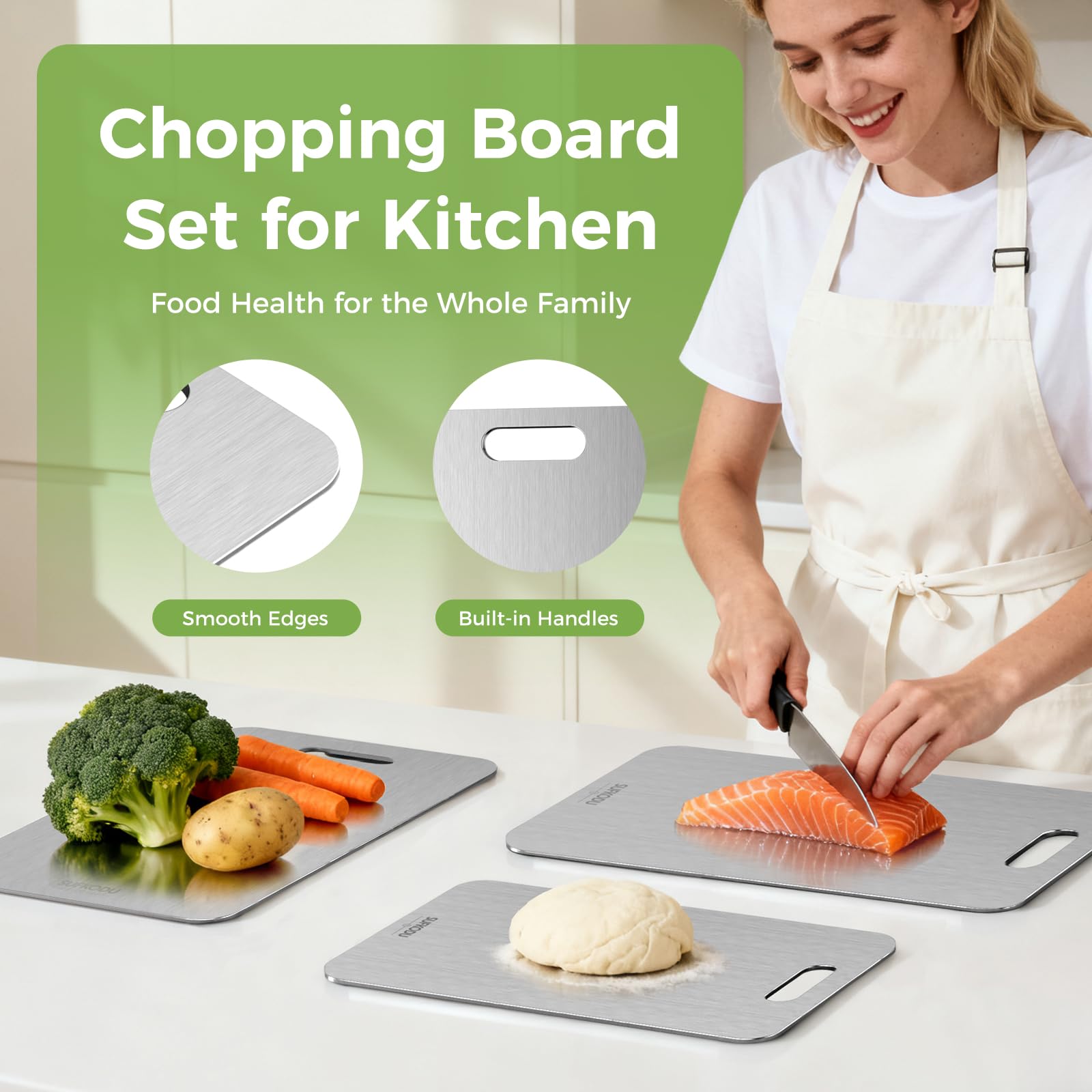 Sufkodu titanium cutting board double-sided separating raw and cooked prep.