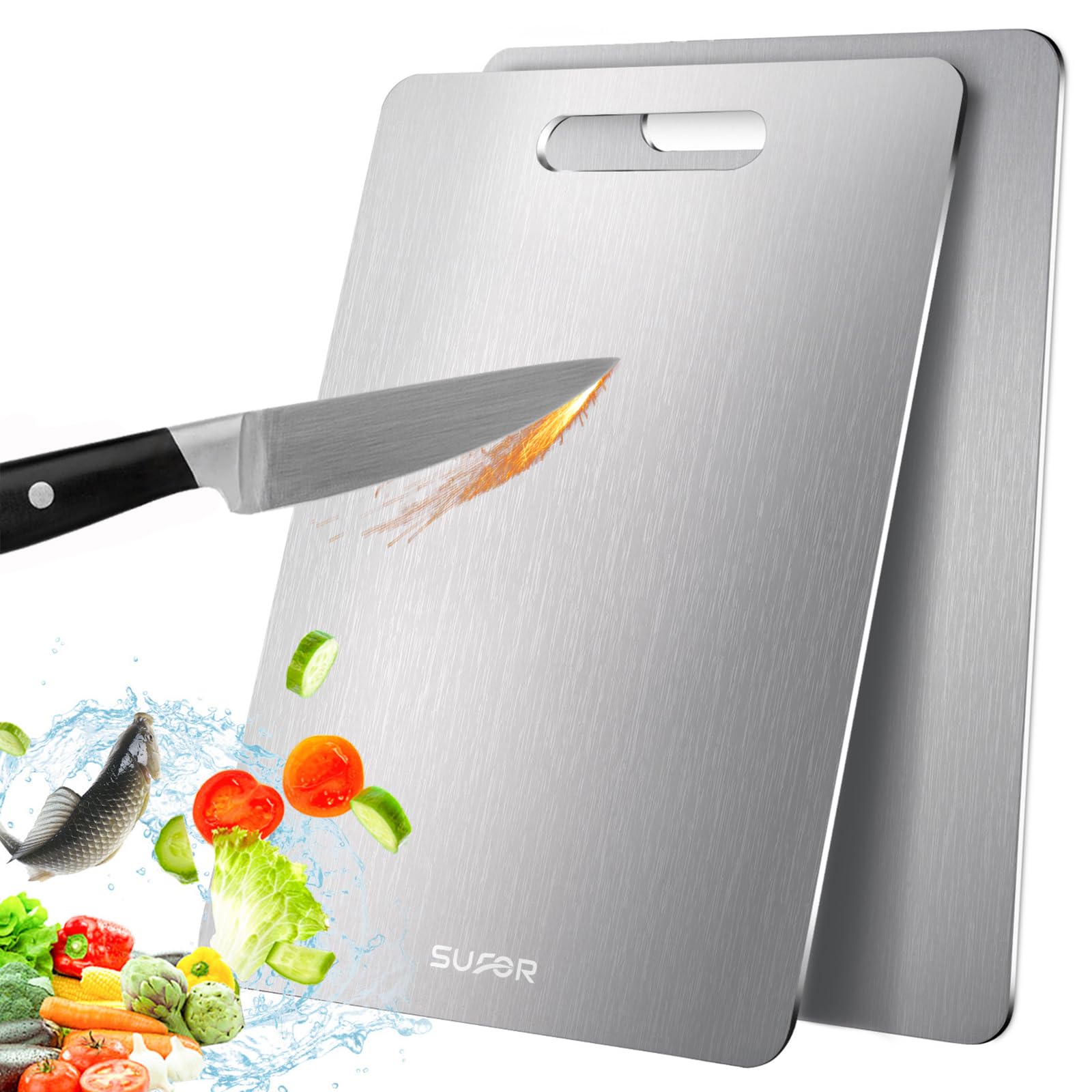 SUFOR titanium cutting board dual-sided for versatile meal prep and knife protection.