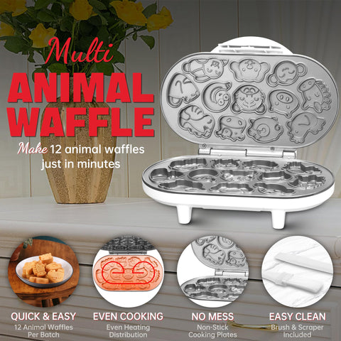 SugarWhisk Animal Mini Waffle Maker front view highlights compact, family-friendly design.