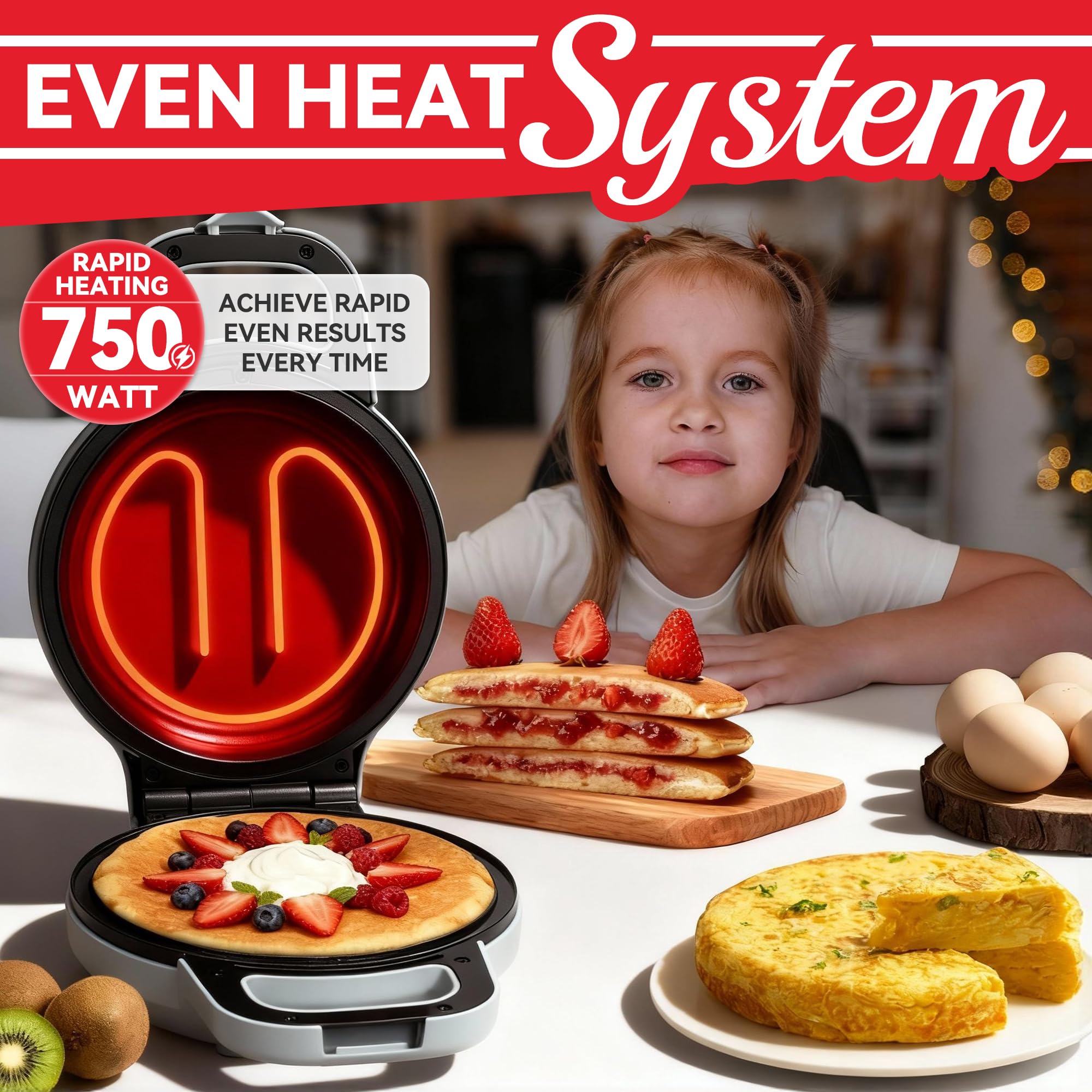 SugarWhisk Flip Pancake Maker's flip design makes omelets easy to turn evenly.