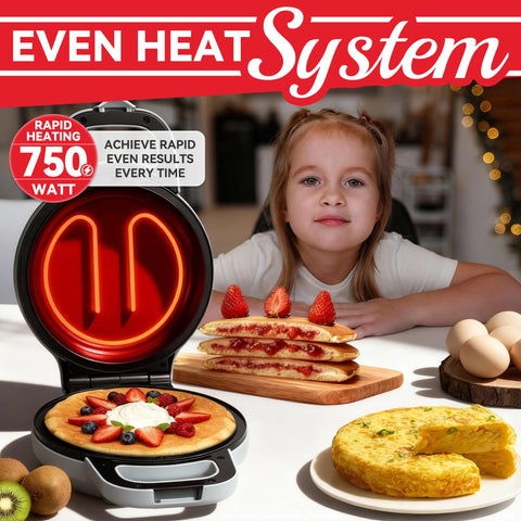 SugarWhisk Flip Pancake Maker's flip design makes omelets easy to turn evenly.