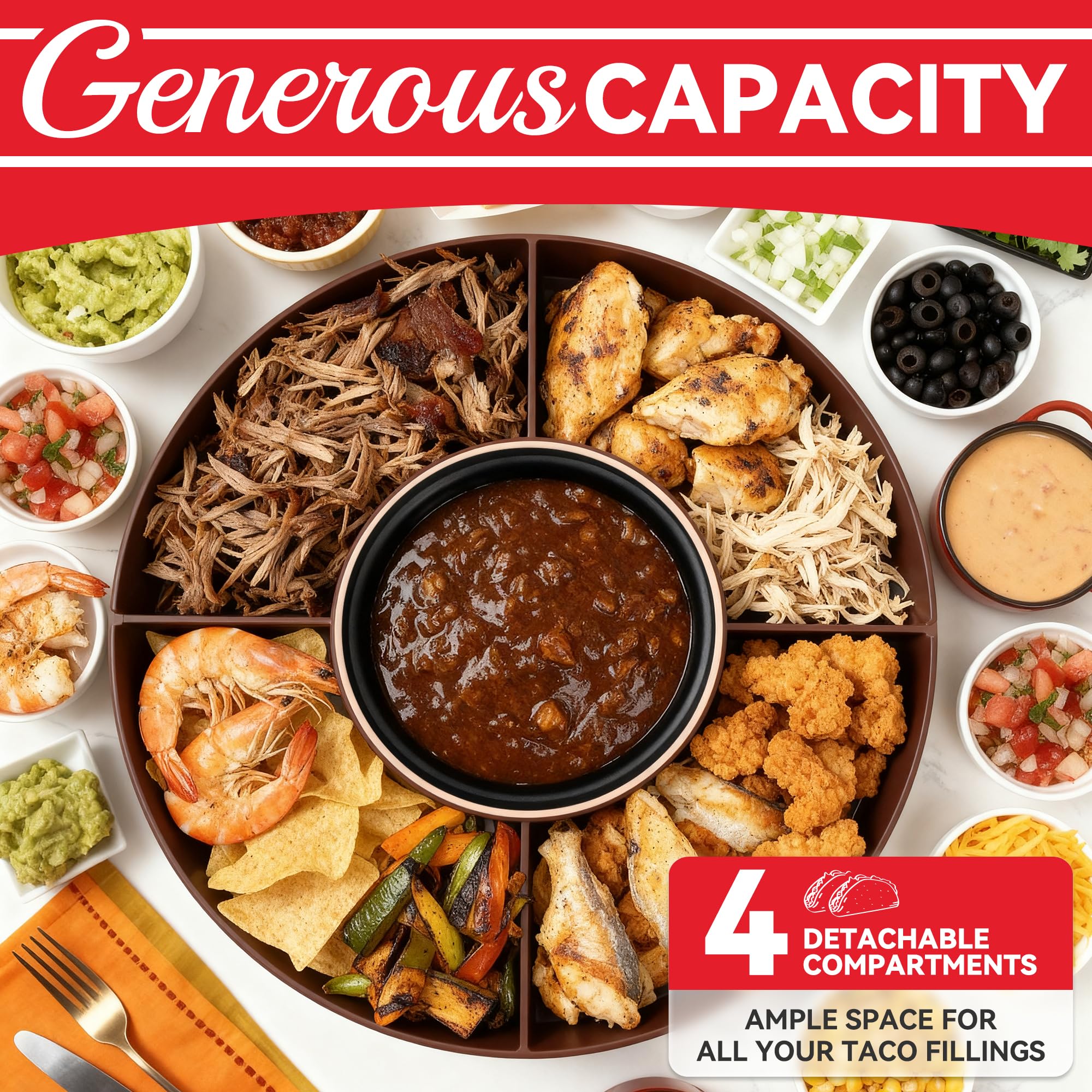 SugarWhisk Lazy Susan rotating compartments simplify topping choices during gatherings