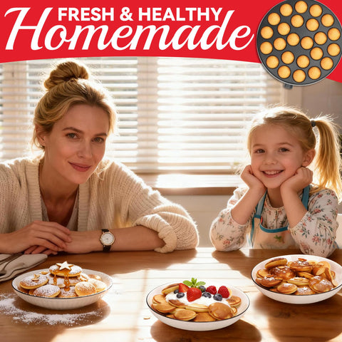 SugarWhisk mini pancakes with toppings like sugar or chocolate