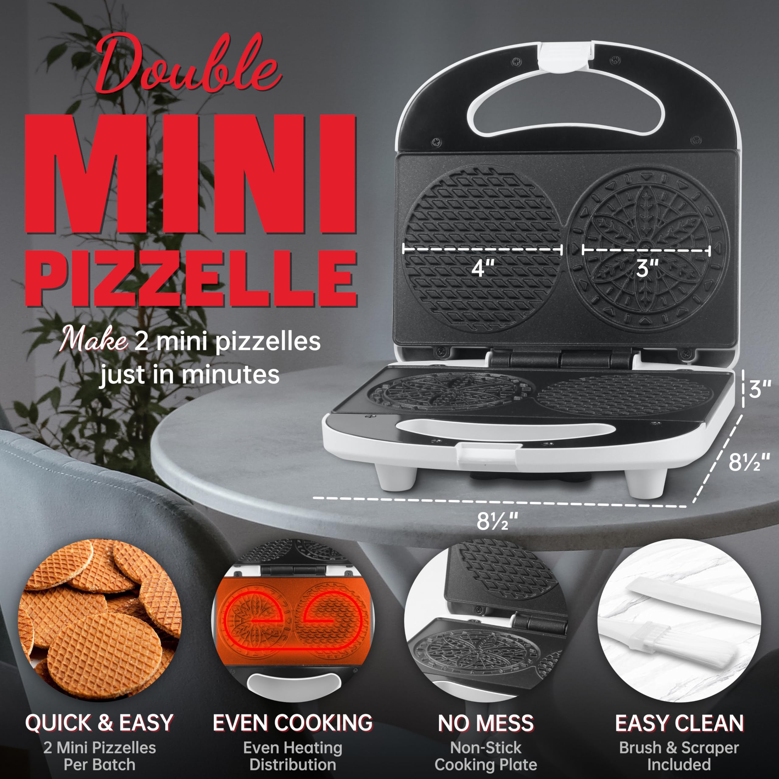 SugarWhisk Mini Pizzelle Maker – 3inch-stroopwafels-mold, ideal for bite-sized desserts