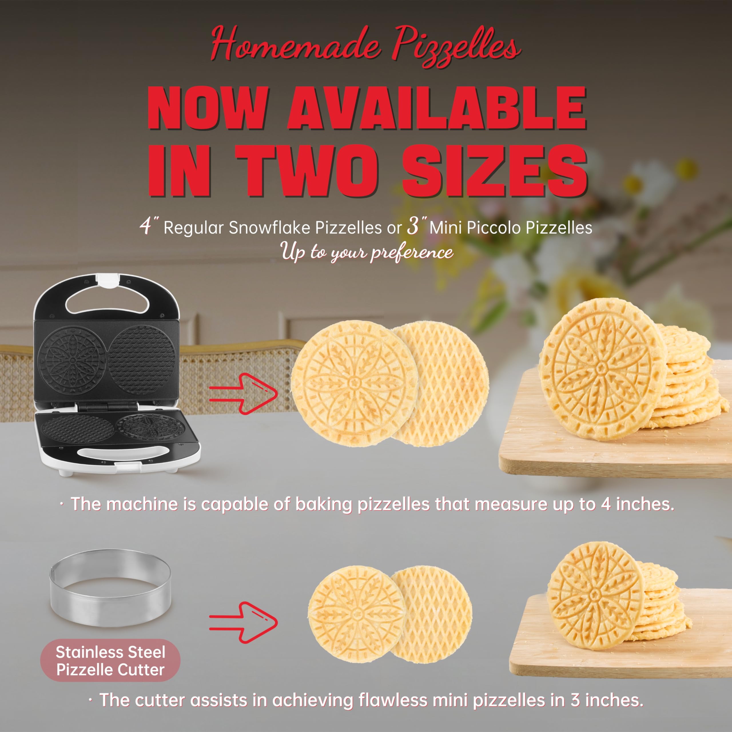 SugarWhisk Mini Pizzelle Maker – nonstick-cleanup, easy to wipe away residue