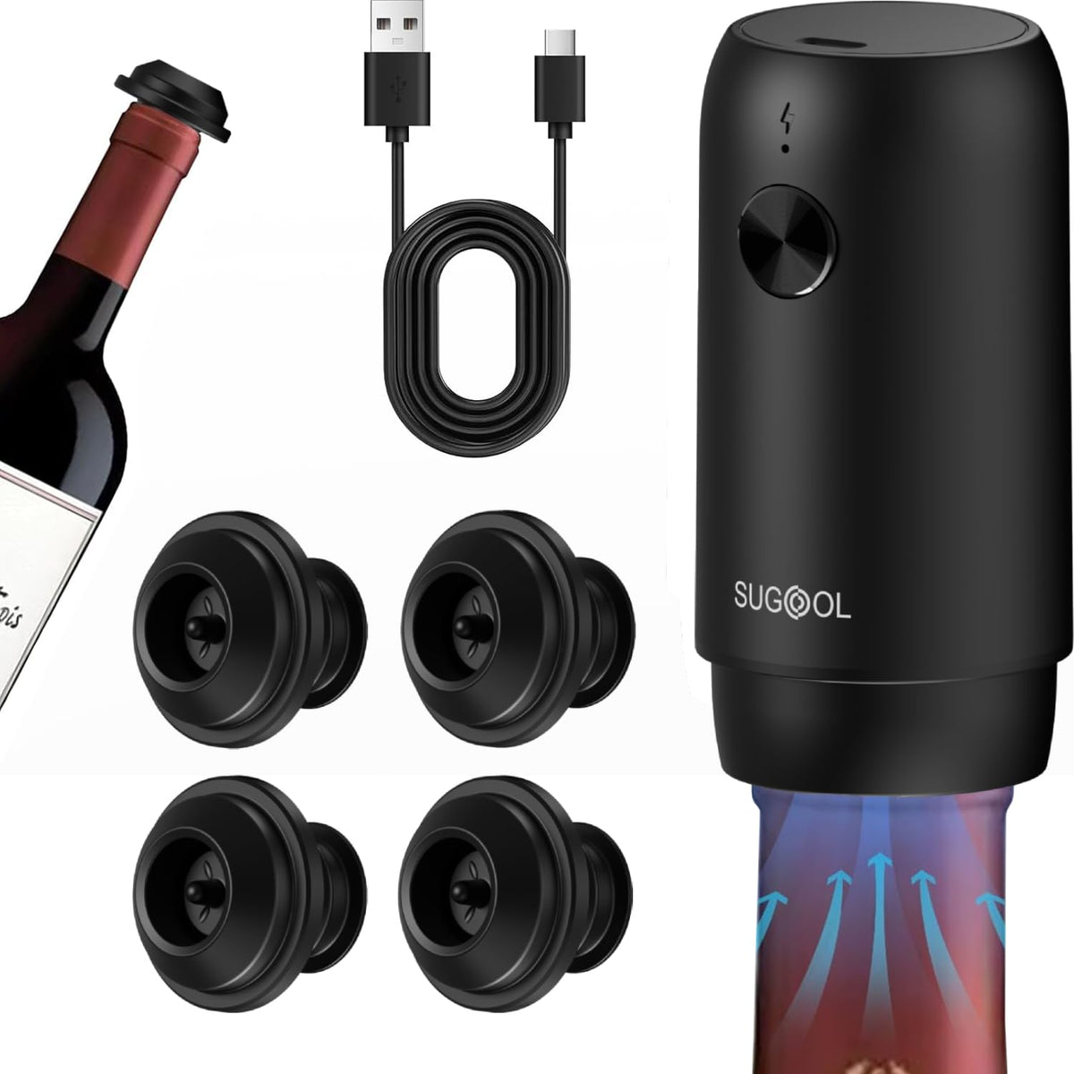 SUGOOL electric wine saver pump preserving bottle freshness.