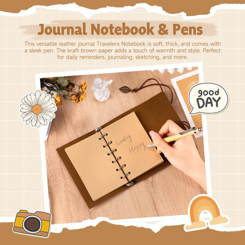 Suhctuptx gift basket leather journal for notes and ideas.