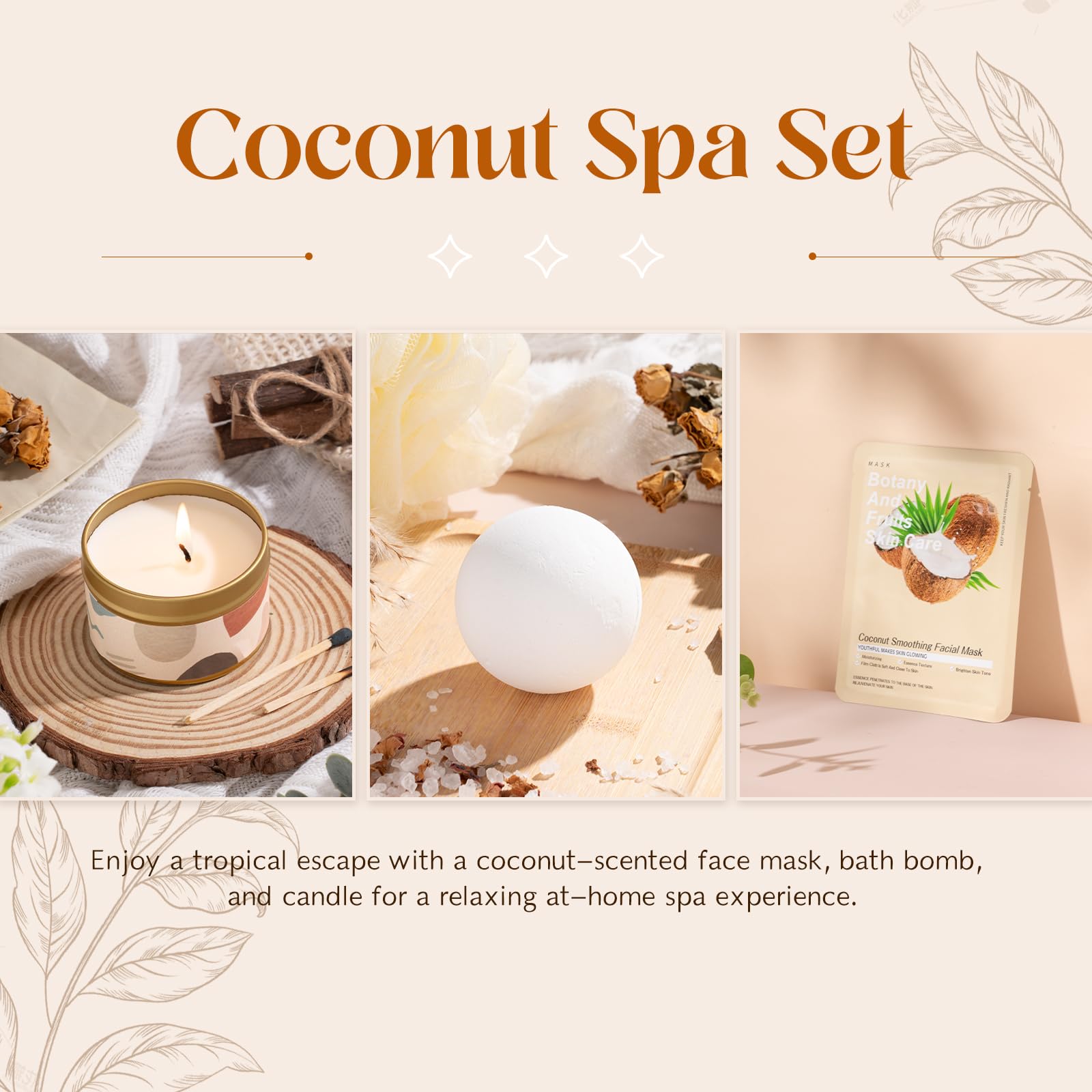 Suhctuptx gift box for women coconut bath bomb spa-like bath moment.