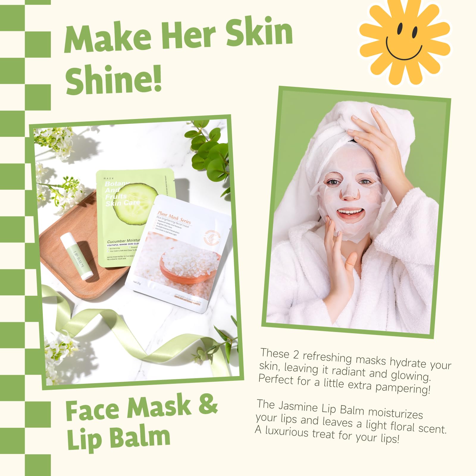 Suhctuptx rice face mask offers gentle skin pampering.