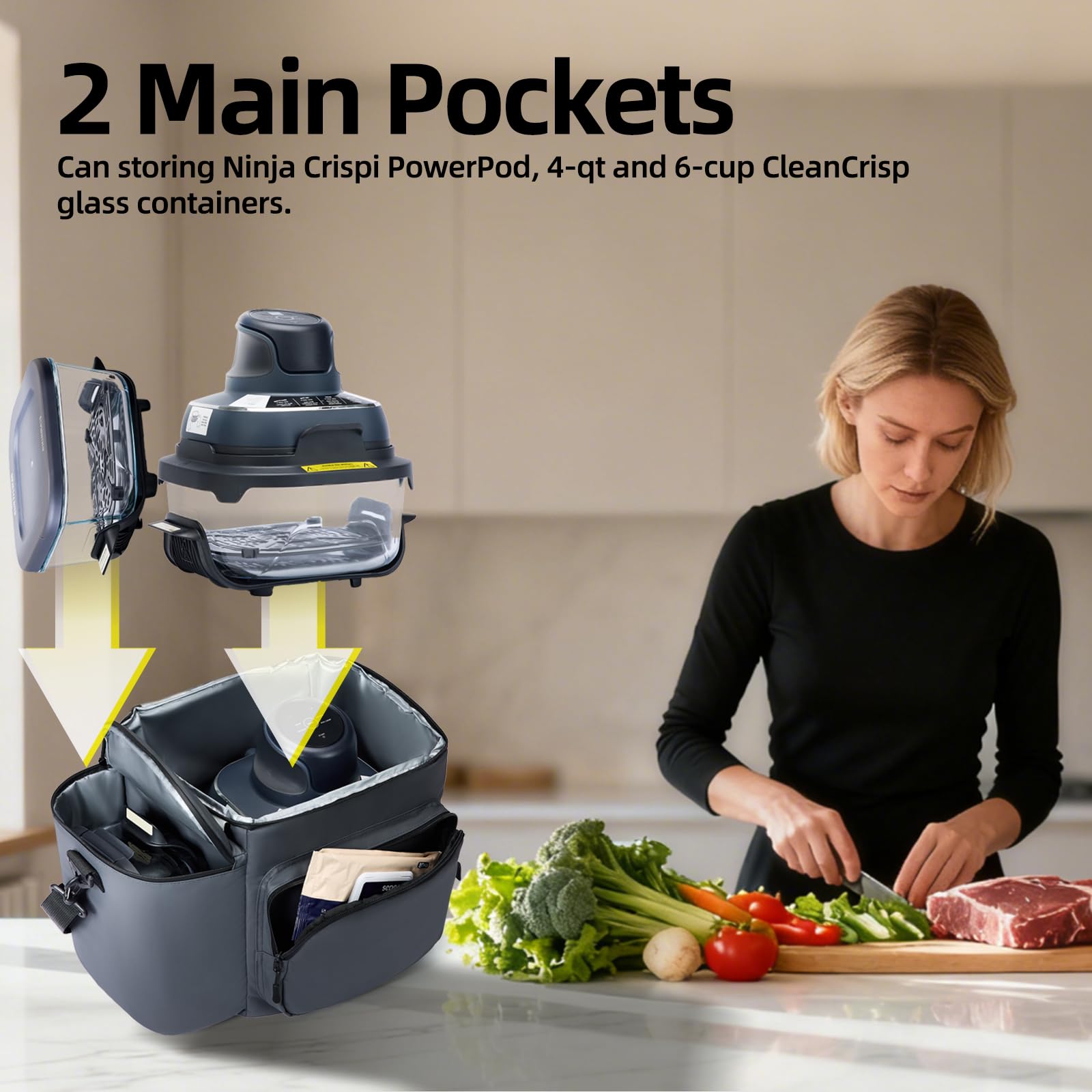 SUITMAT Ninja Crispi bag interior shows dual pockets for PowerPod and containers.