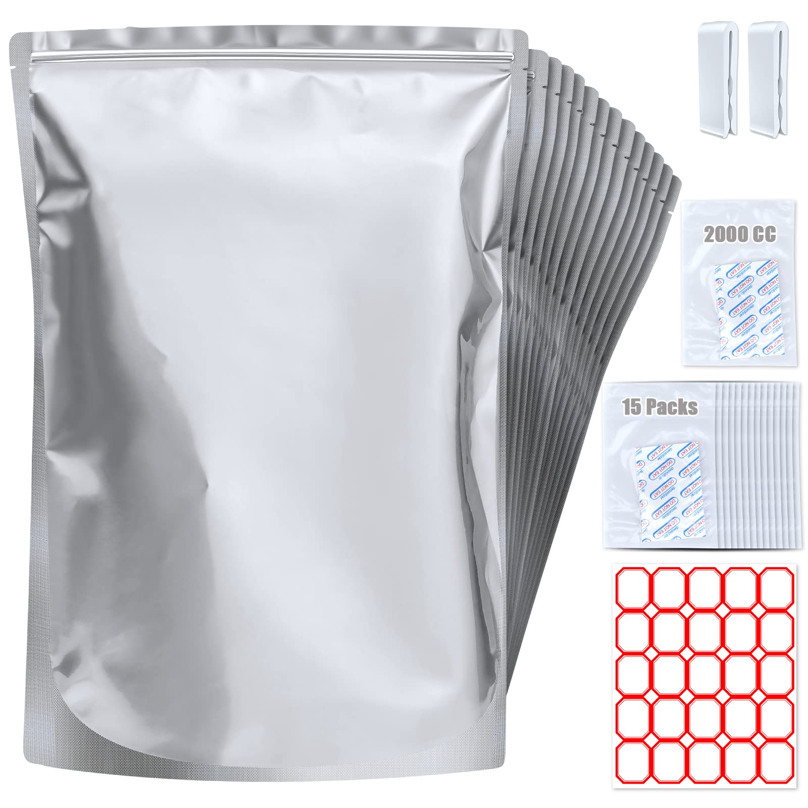 Sukerle 15-pack 5-gallon Mylar bags ready for bulk pantry storage