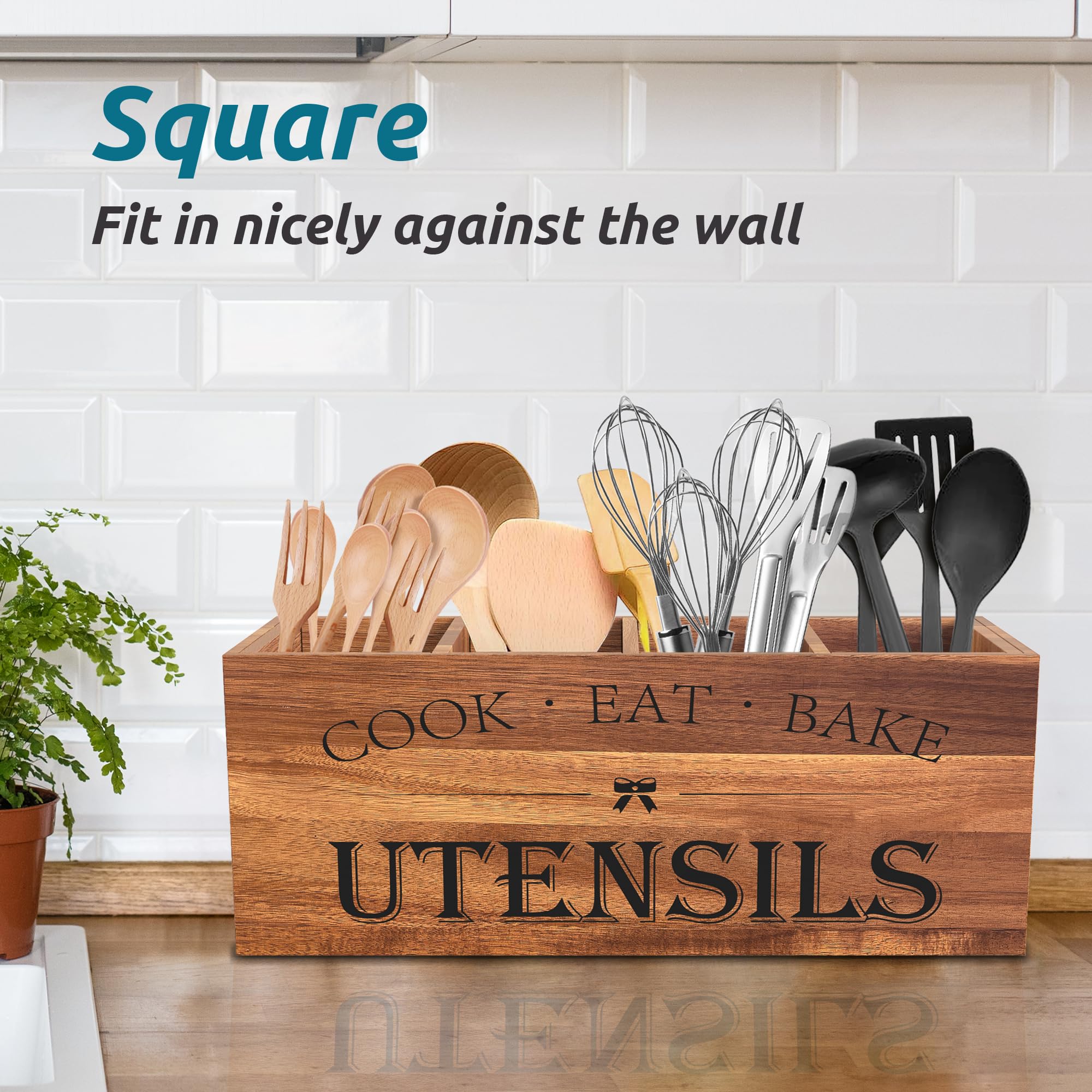 Suli Acacia Wood Utensil Holder texture close-up showcases natural grain and warm tones.