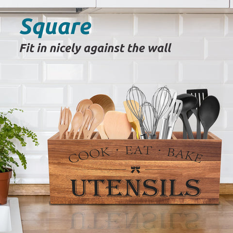 Suli Acacia Wood Utensil Holder texture close-up showcases natural grain and warm tones.