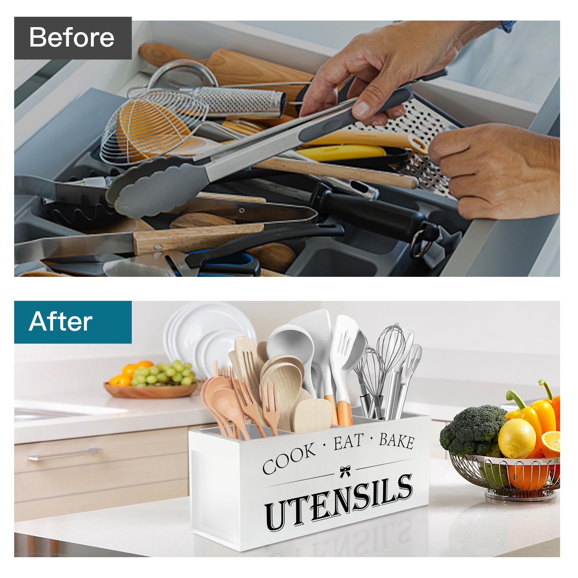 Suli countertop wooden utensil organizer in white enhances kitchen organization