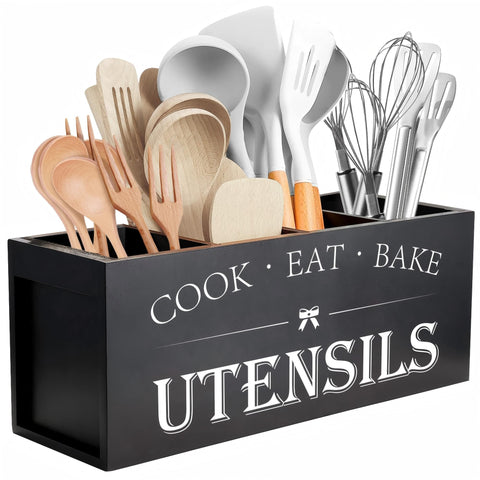 Suli extra large utensil holder with four compartments keeps countertops organized and tools within reach.