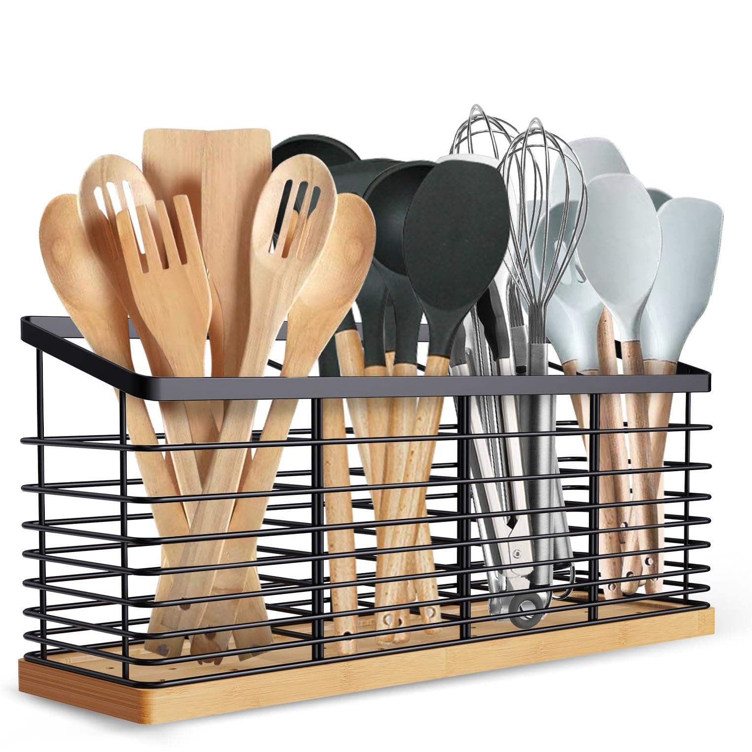 Suli extra-large utensil holder with four compartments keeps cookware organized and accessible.
