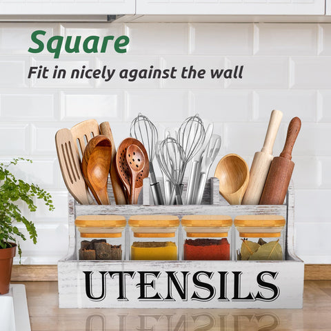 Suli farmhouse kitchen decor in white wood evokes warm style.