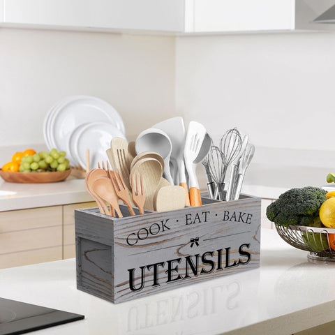 Suli farmhouse-style utensil holder complements modern or rustic kitchens.