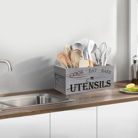 Suli grey grain finish adds warmth to kitchen counters.