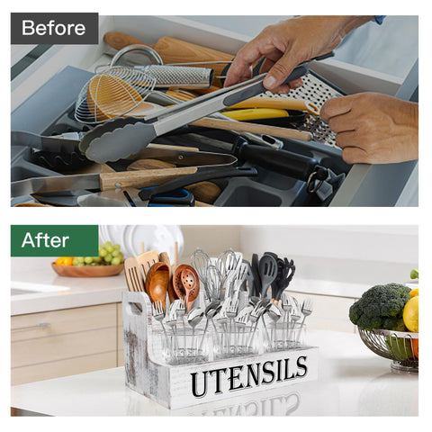 Suli kitchen counter organization with utensils demonstrates easy access.
