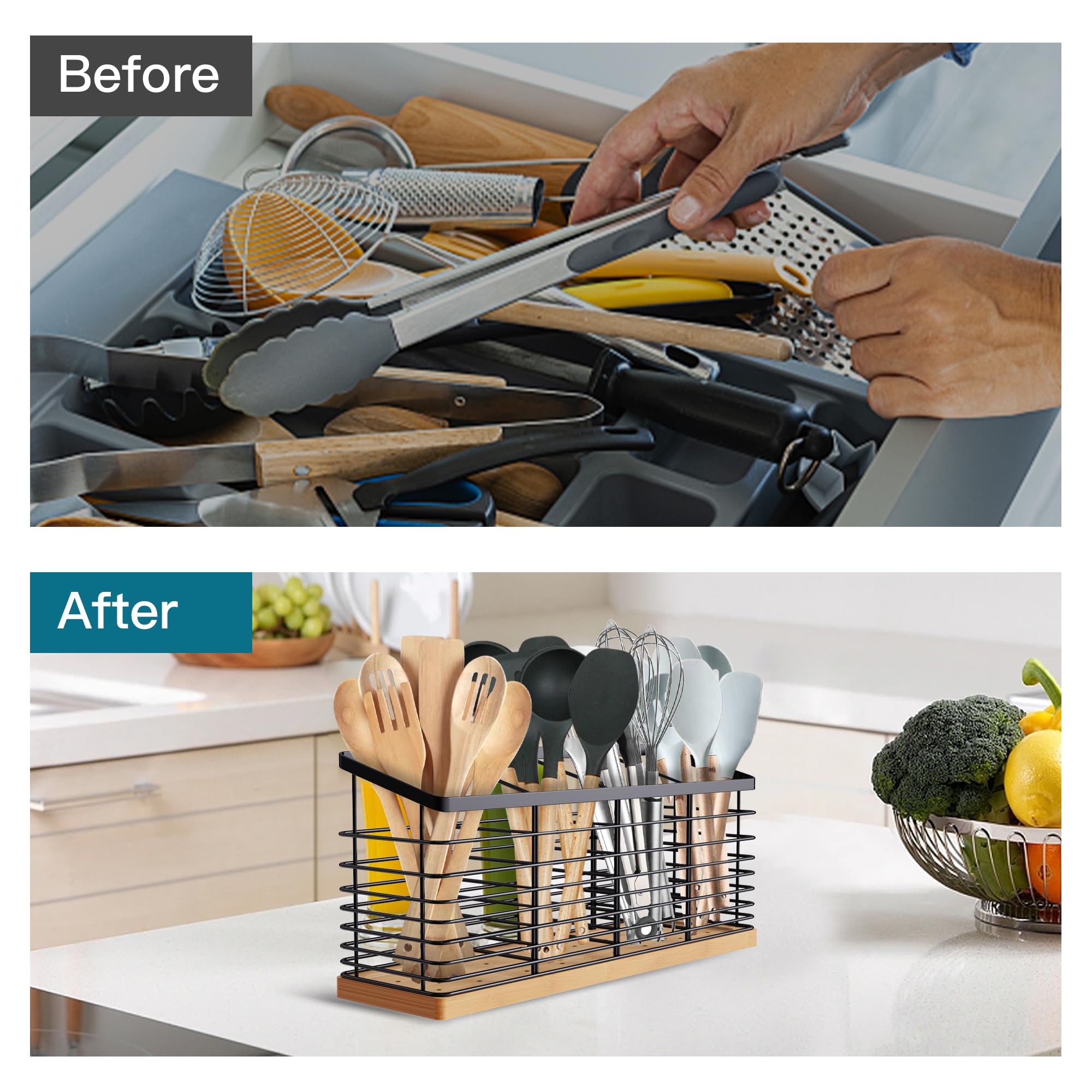 Suli open-wire design promotes airflow and reduces dampness around utensils.