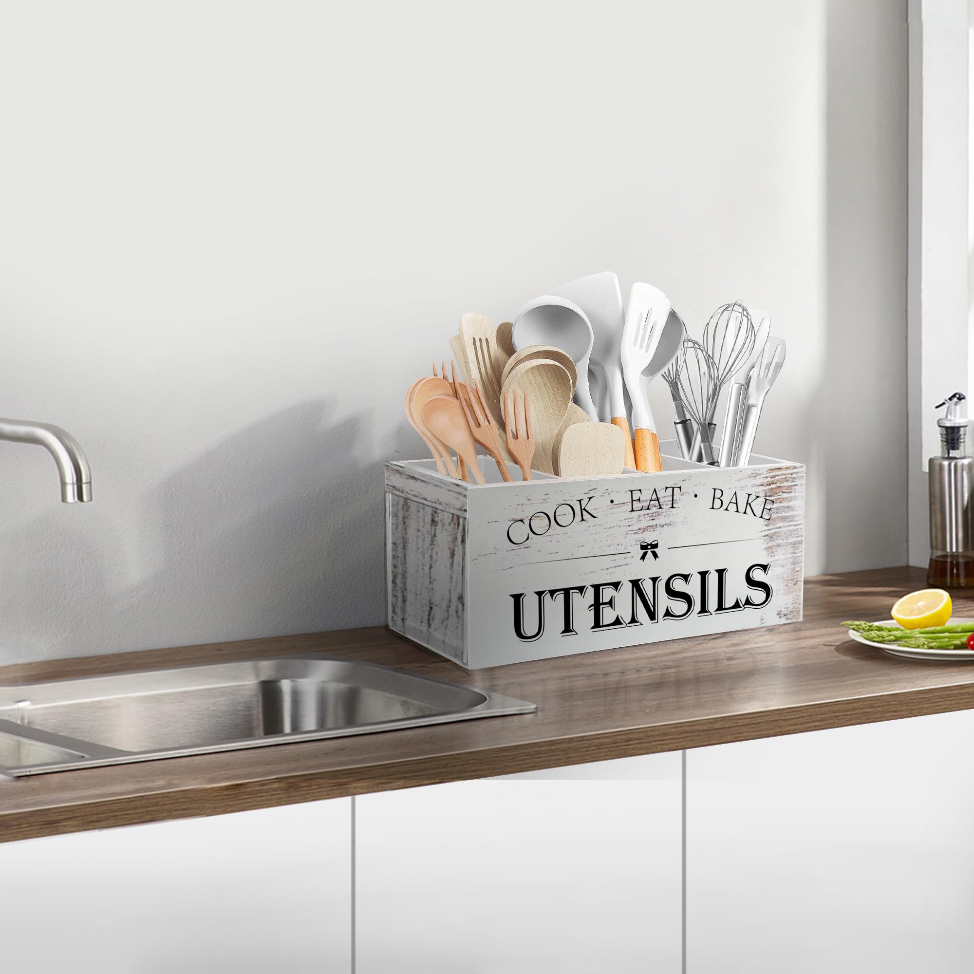 Suli rustic farmhouse wood organization enhances kitchen counter appeal