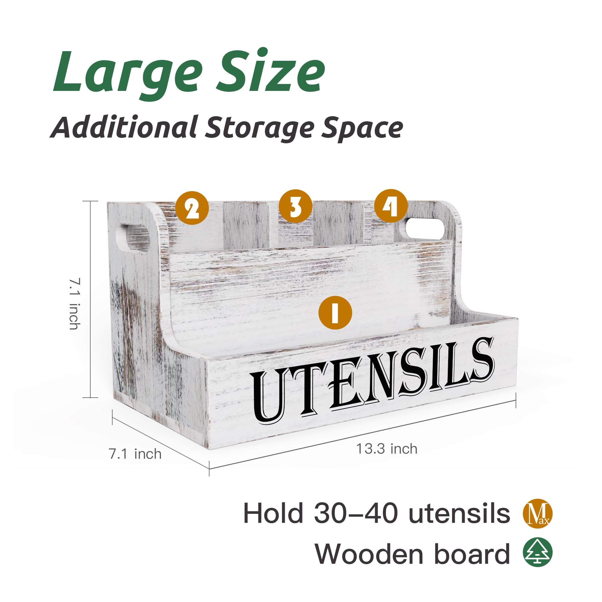 Suli white grain wood utensil organizer top view shows open compartments.