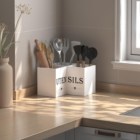 Suli wooden utensil crock texture highlights natural grain and rustic charm.