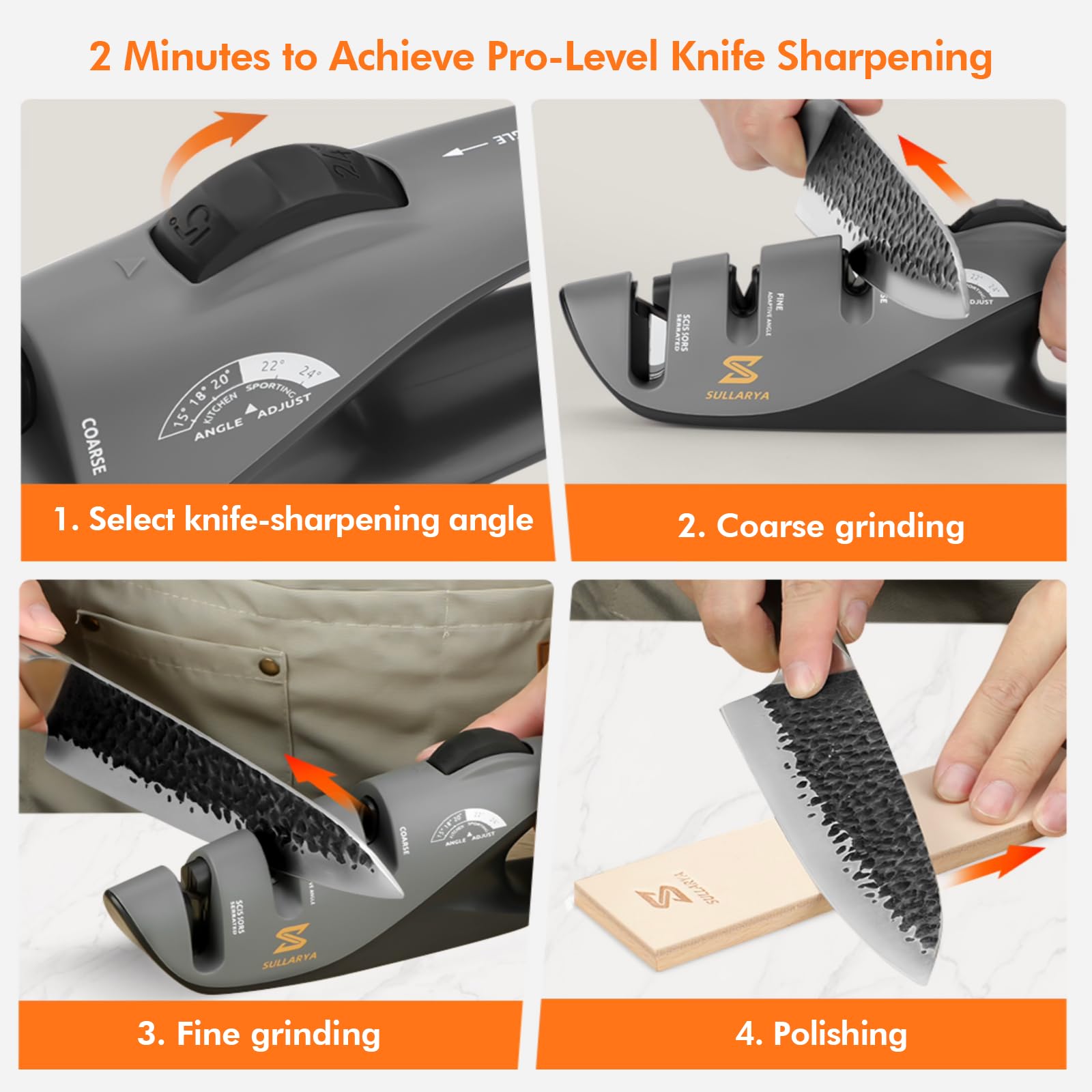 Fine slot refines edges for a sharp kitchen blade finish
