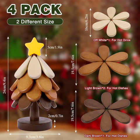 Sumapner walnut Christmas tree trivet unfolding to support hot pots.