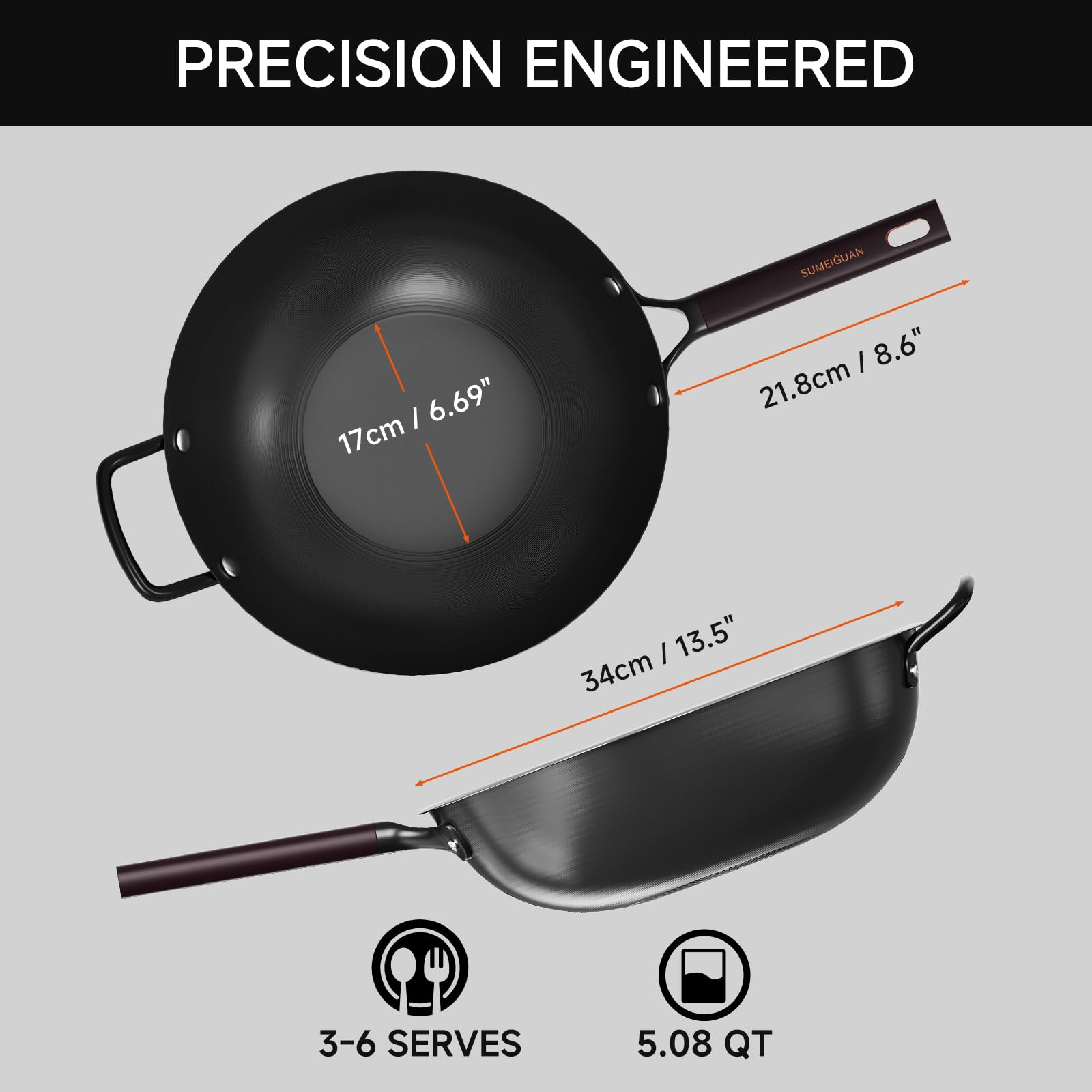 SUMEIGUAN flat-bottom wok ensures stable contact on all stovetops