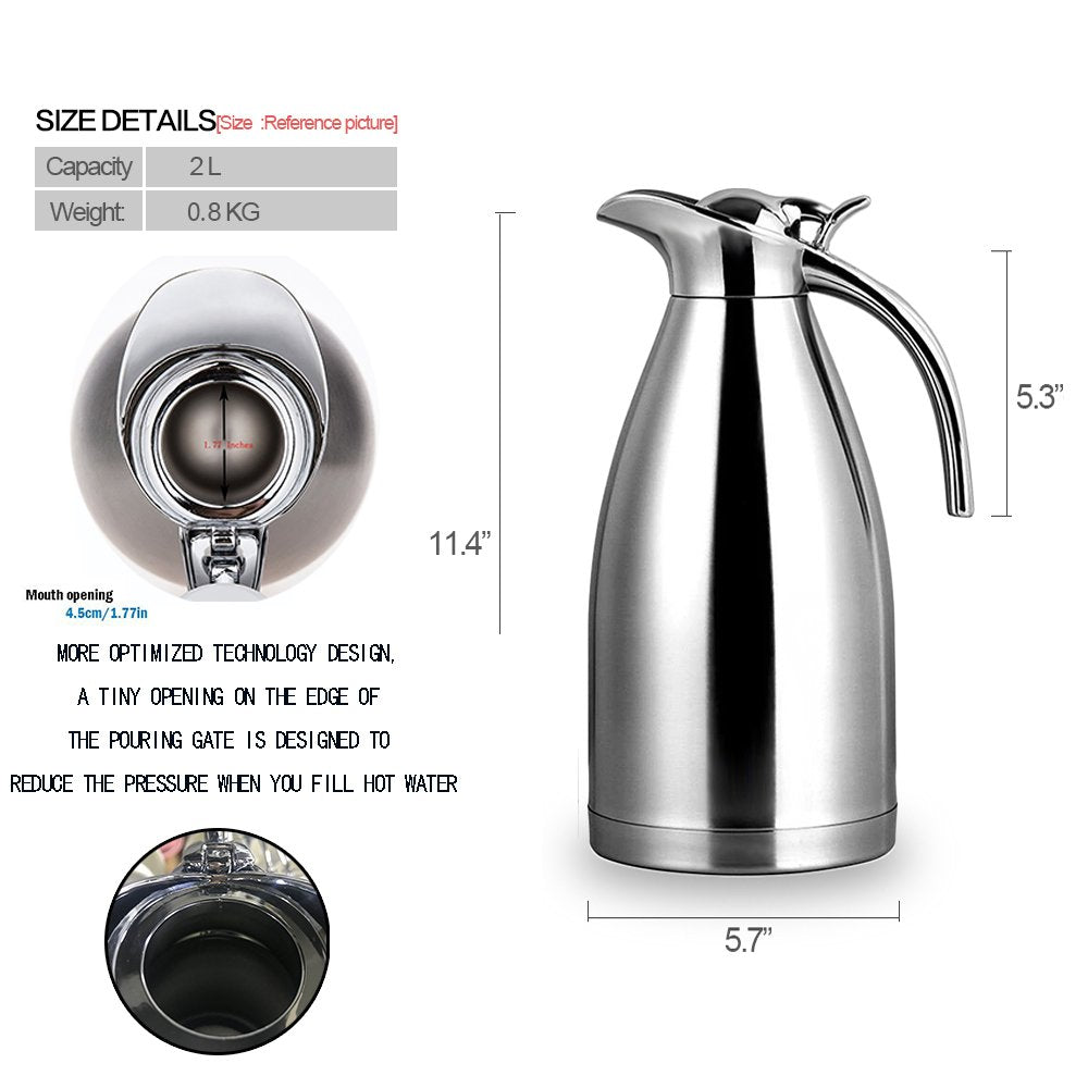 Sumerflos stainless steel carafe insulation preserves temperature.
