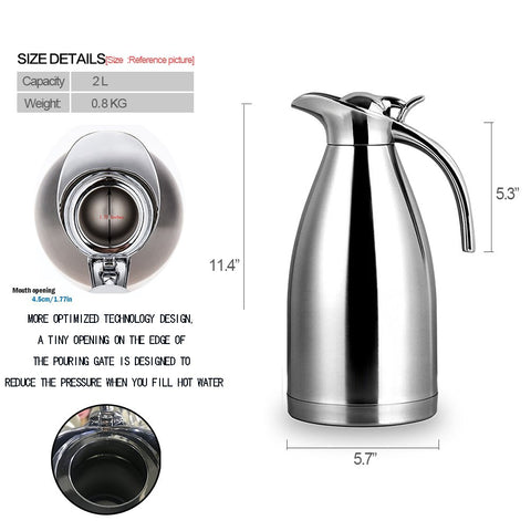 Sumerflos stainless steel carafe insulation preserves temperature.