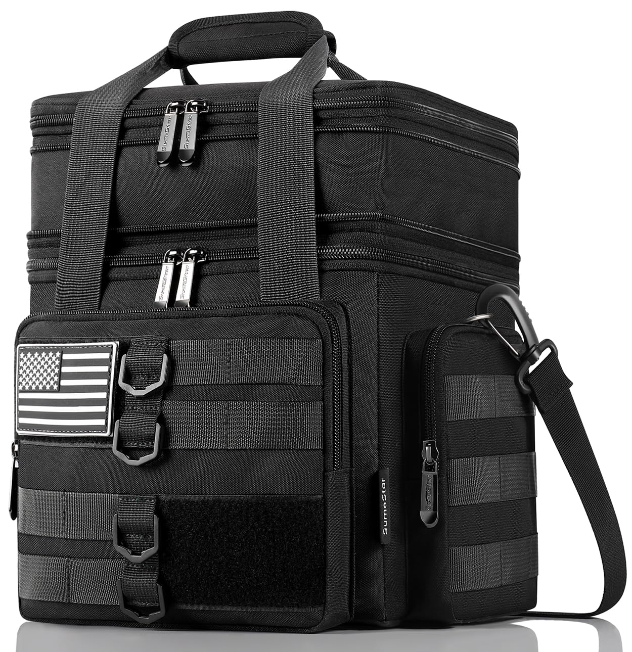 SumeStar tactical lunch box open top shows dual compartments for hot and cold meals.