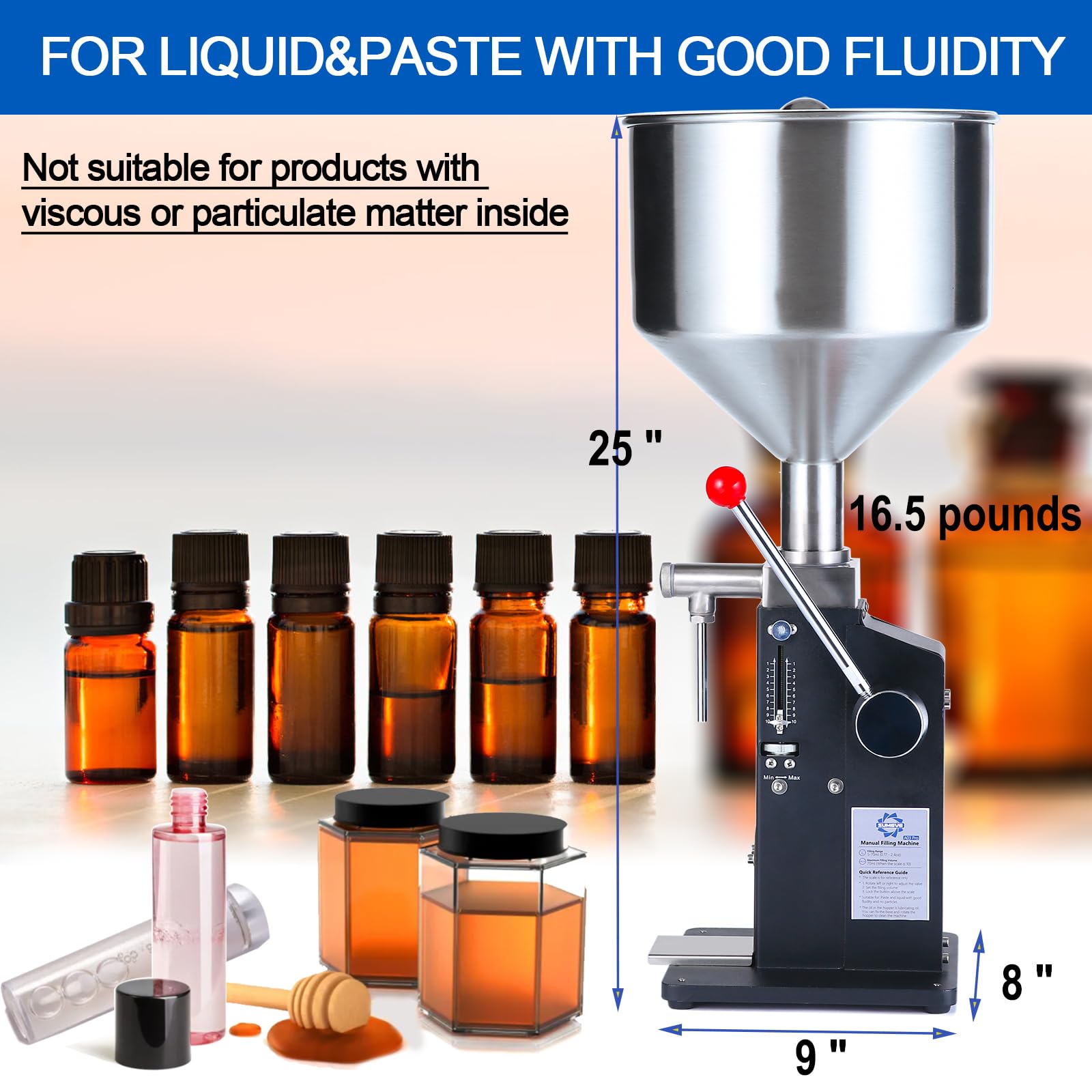 Sumeve A03 Pro hopper and nozzle in stainless steel for clean filling.
