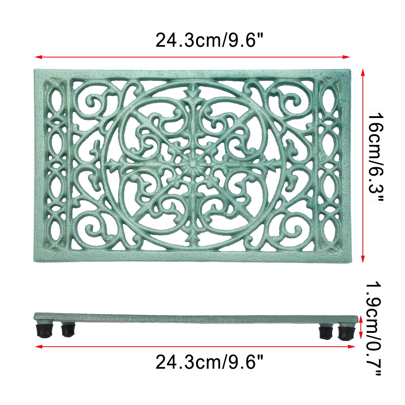 Sumnacon green cast iron trivet teapot mat on table or countertop use