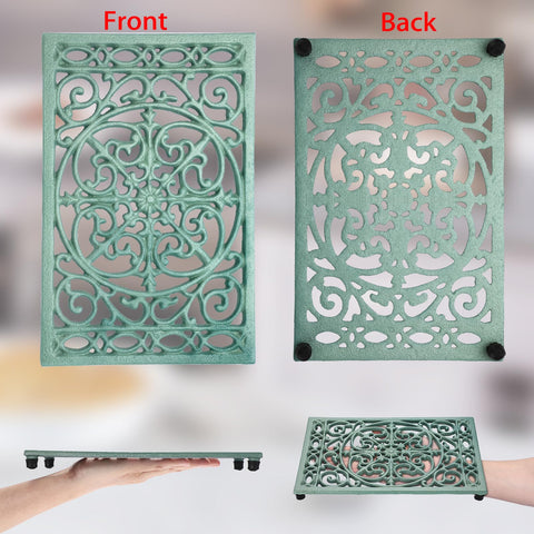 Sumnacon green cast iron trivet multi-functional keeps hot pots off countertops