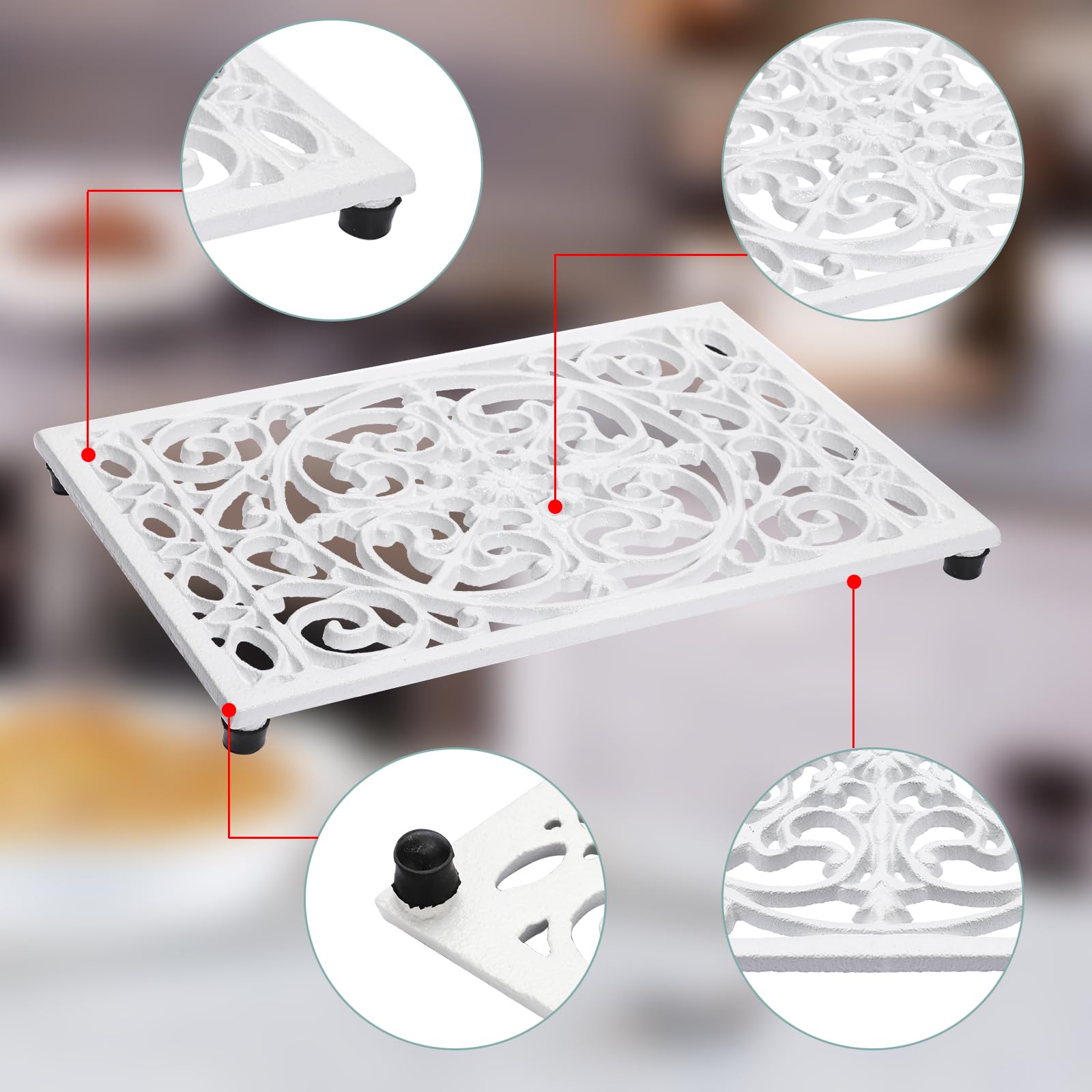 Sumnacon white trivet under a hot skillet on granite counter