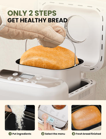 SUMSATY bread maker with ceramic nonstick pan for easy release and cleanup.