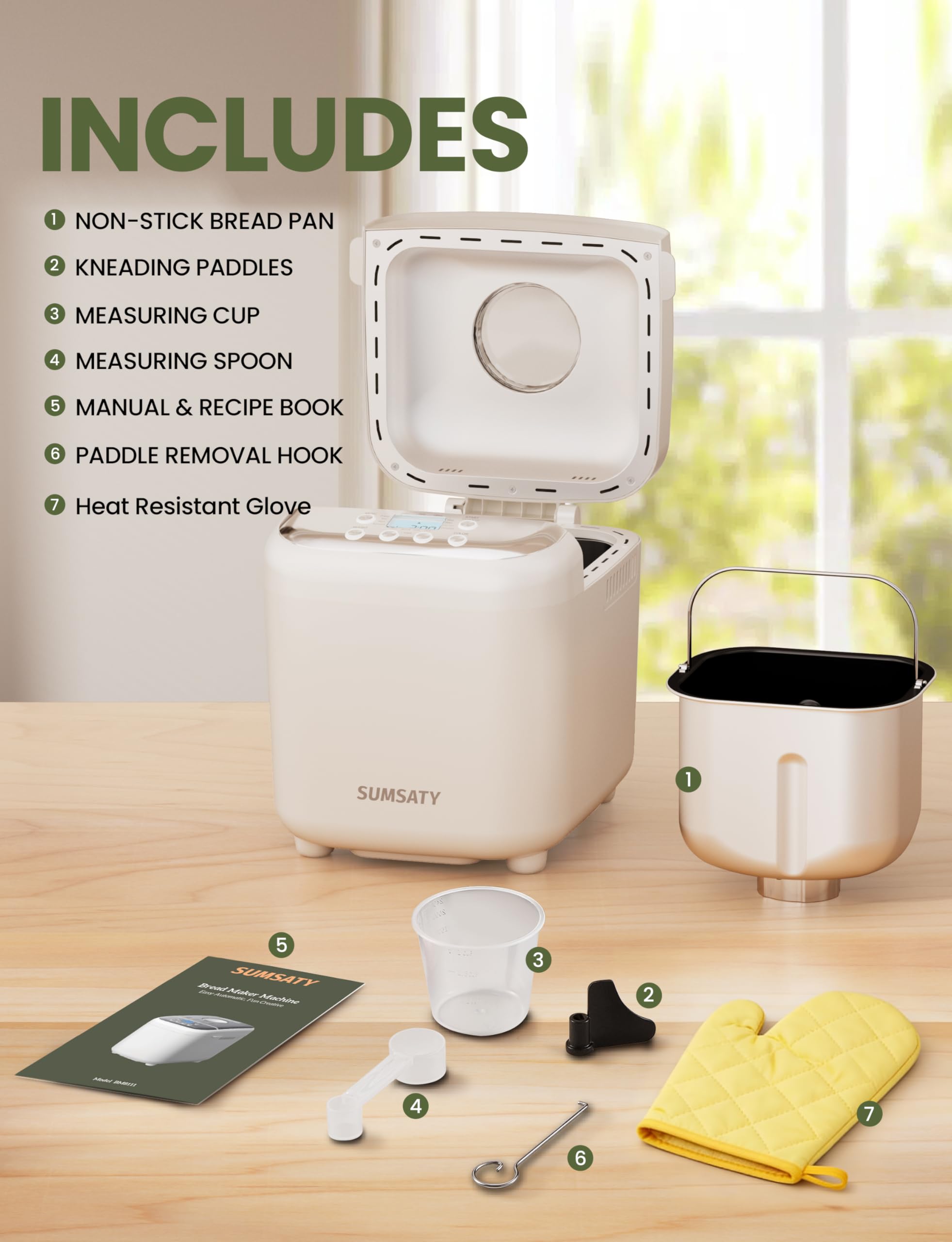 SUMSATY bread maker nonstick ceramic pan cleans quickly after use.