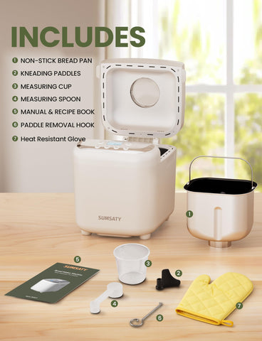 SUMSATY bread maker nonstick ceramic pan cleans quickly after use.