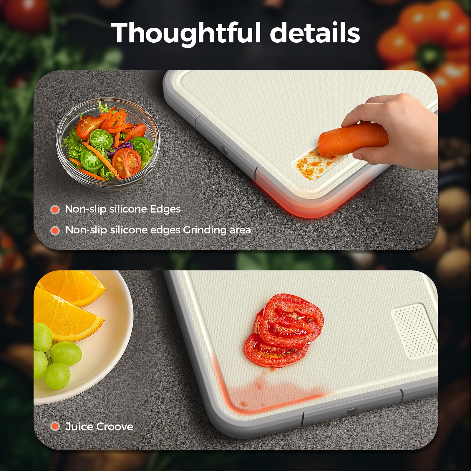 Sumzzz non-slip base keeps board steady on slick counters