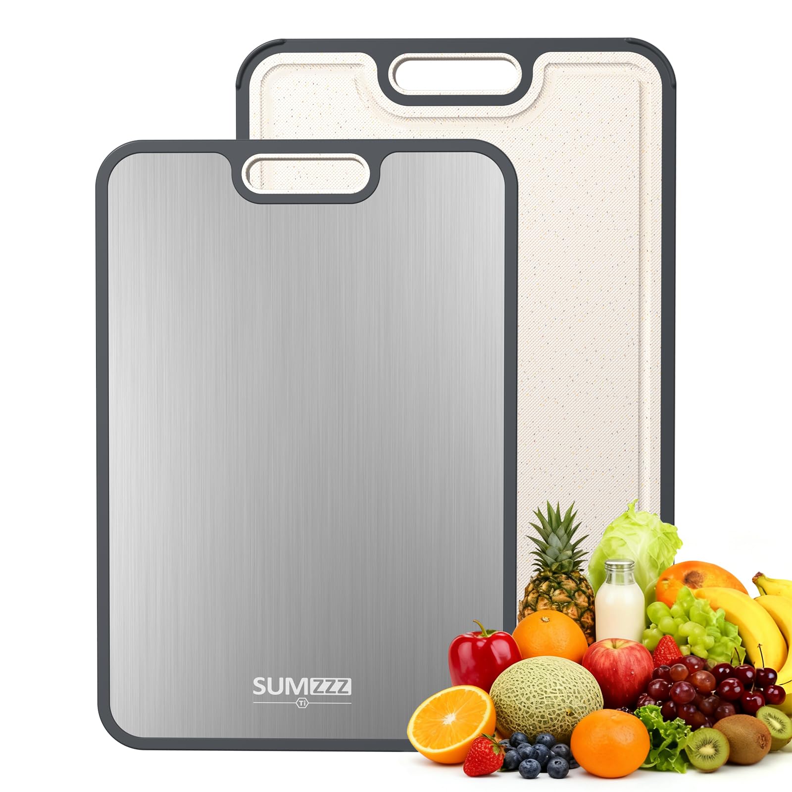 Sumzzz titanium cutting board dual-side meat surface for clean, professional meat prep.
